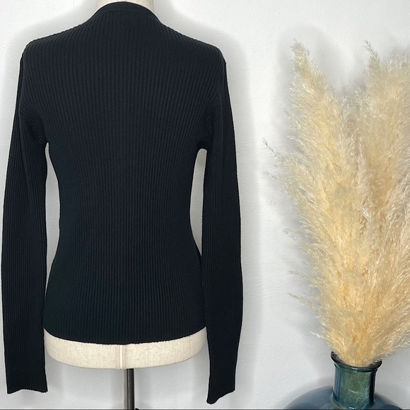 NEW YORK & CO Black Ribbed V-Neck Cardigan - Picture 4 of 14